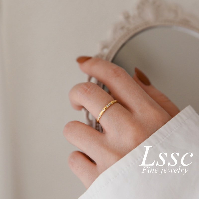 Cincin Titanium Anti Karat Berlian Emas 18K Cantik Perhiasan Korea Aksesoris Wanita