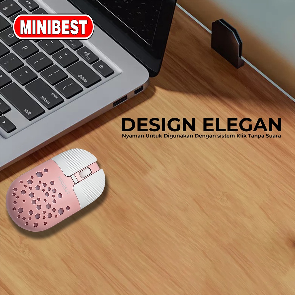 [MB] MN-B398 Pink Mouse Wireless Bluetooth 1600DPI dengan Receiver USB untuk PC Laptop