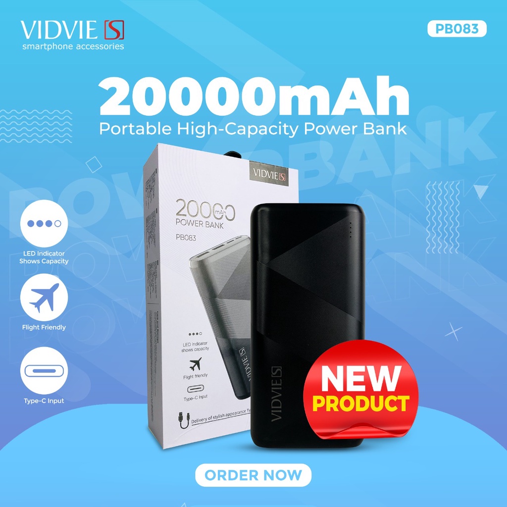 POWER BANK VIDVIE S-PB083 20000MAH BLACK