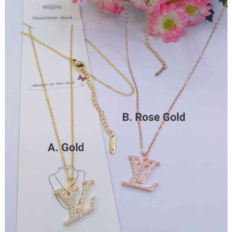 TSDR023. Kalung Titanium dewasa model LV dengan mata zircon