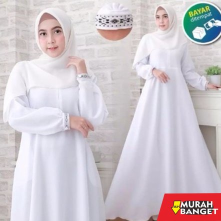 model gamis kombinasi polos terbaru 2022 Gamis polos putih/dress putih/gamis kekinian tangan kancing