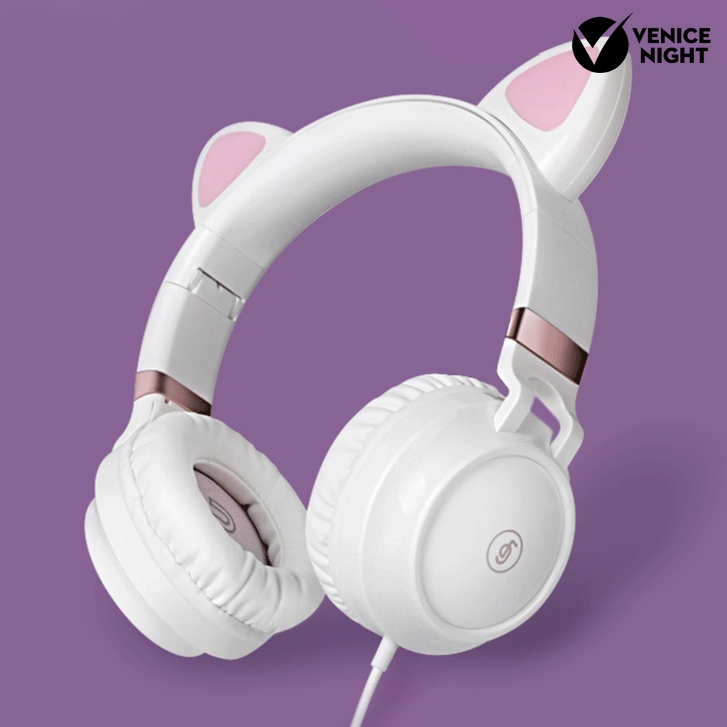 (VNEP) (Berkabel) EP28 Headphone Mega Bass Foldable Cats Ear Shape 3.5mm Headset Gaming untuk Kelas Online