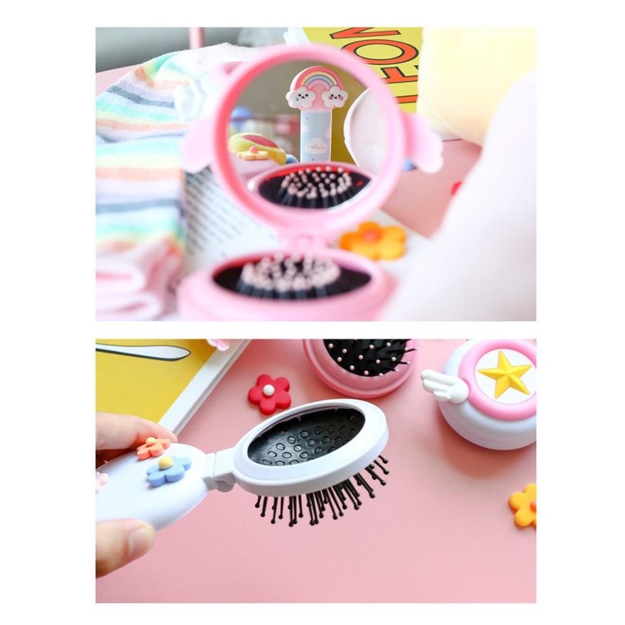 BAJ Cermin make up set sisir lipat portable travel traveling 2 in 1 karakter lucu Sisir Lipat Bulat Dengan Cermin Anti Kusut AK087