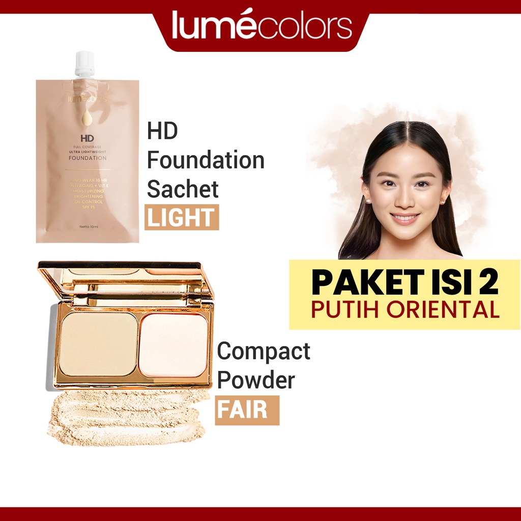 (Free Emas) Lumecolors Paket Bundling 2in1 Double Action Compact Powder + Sachet Foundation 10ml