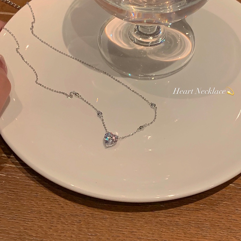 Kalung Rantai Liontin Hati Mini Hias Kristal Zircon Ala Korea Untuk Wanita