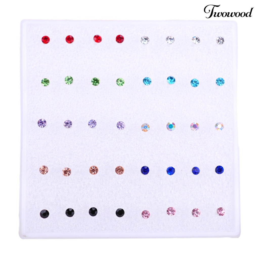 20 Pasang Anting Stud Cubic Zirconia Shiny Multicolor Bahan Stainless Untuk Wanita