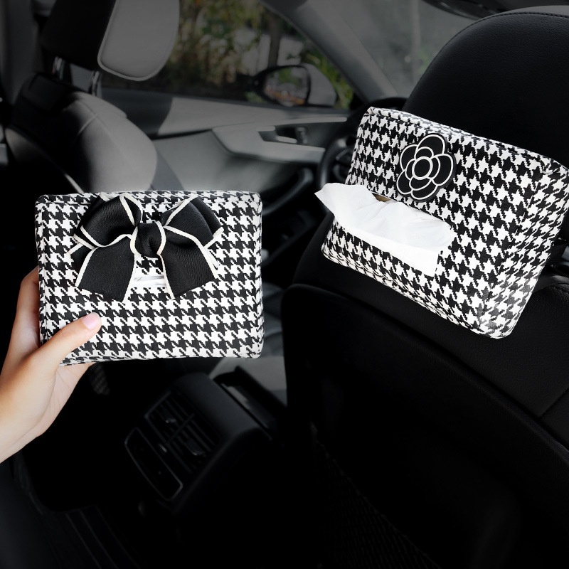 Tas Tisu Model Gantung Motif Kotak-Kotak Untuk sun visor Mobil