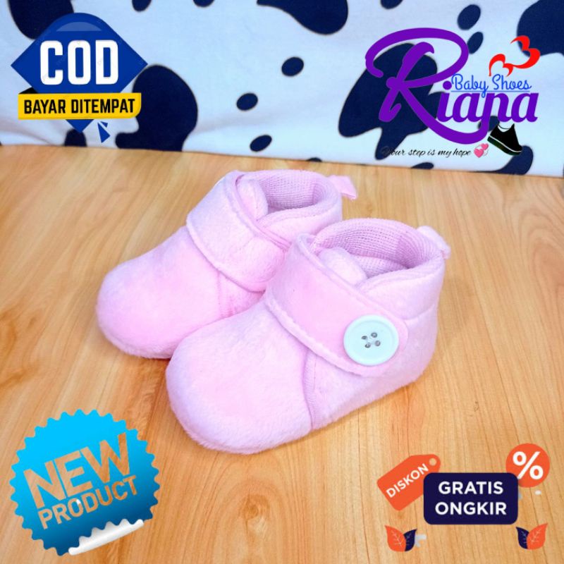 Sepatu bayi prewalker Unisex RS08 Bulu Lembut Velboa usia 5-15 Bulan