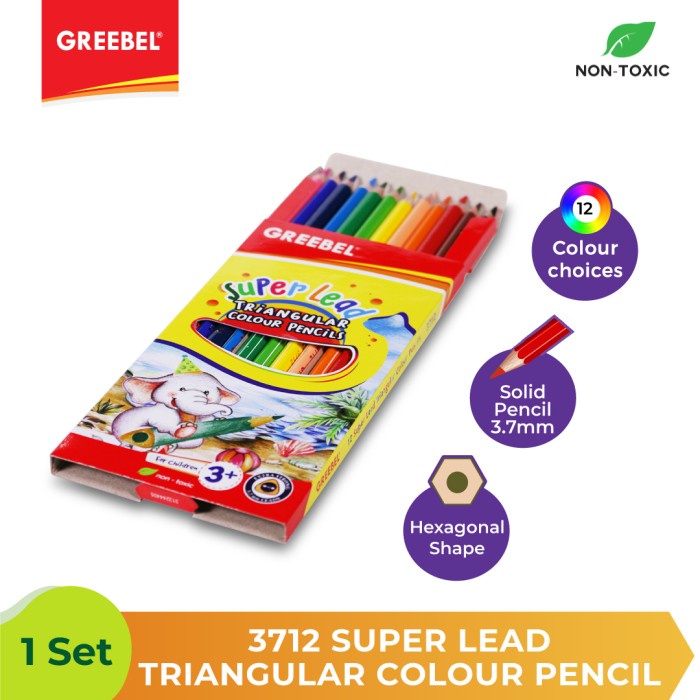 Pensil Warna Greebel Super lead Triangular Colour Pencils 3712 - 12pcs