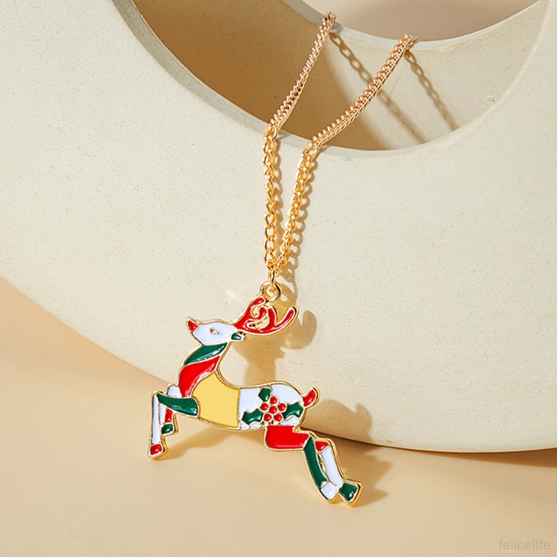 Kalung Dengan Liontin Kartun Rusa Snowman Bell Natal