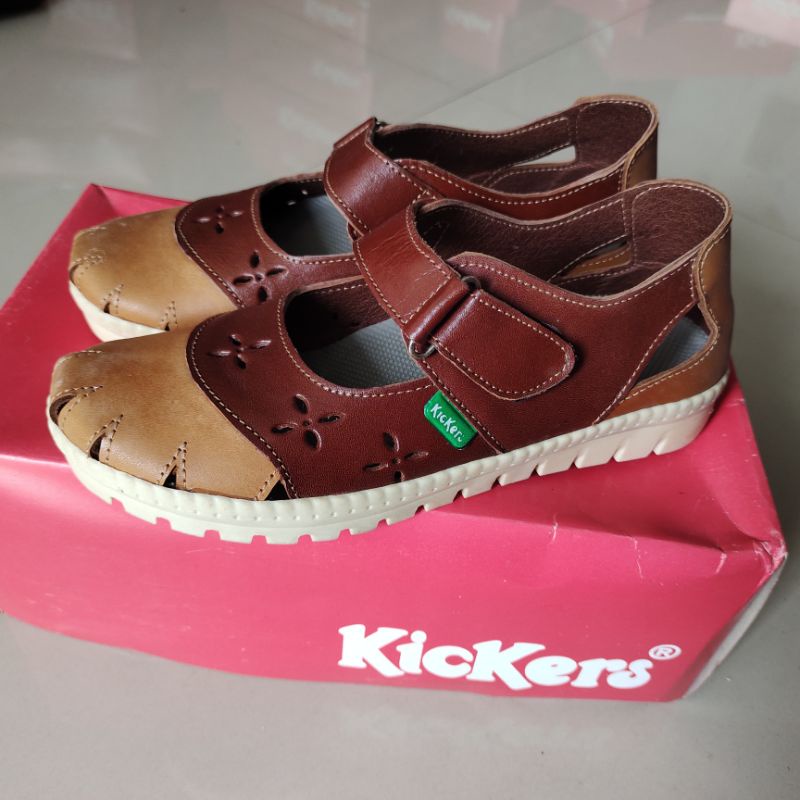 Obral Murah Kickers Sepatu Sandal Wedges Wanita Bahan Kulit Asli Elegan Kekinian Murah Meriah