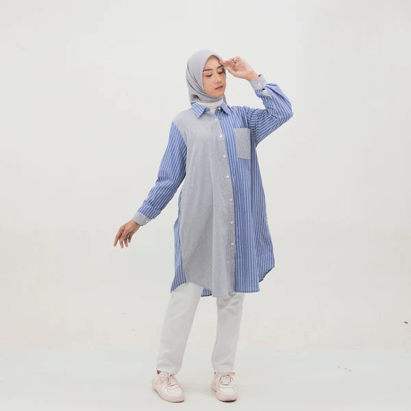 L Tunic Two Tone Stripe Dauky / Atasan garis-garis dauky / Tunik Twotone