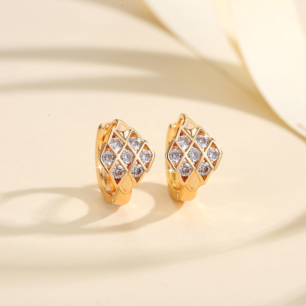 Y887 【Barang spot】Anting Korea Wanita Anti Karat  Lapis Emas 18k Hias Cubic Zirconia Untuk Wanita Anting Hoop