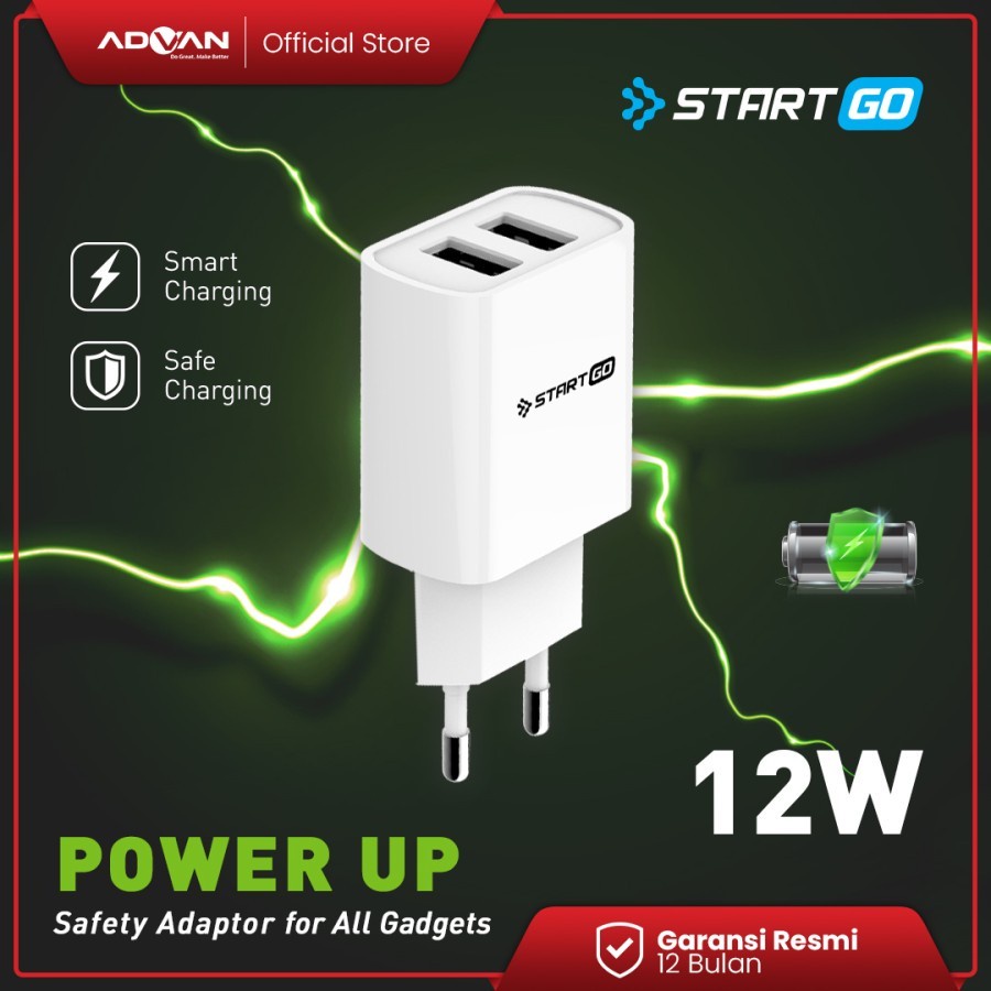 Kepala Charger ADVAN STARTGO PU12W 12Watt 2.4A Dual Port USB A