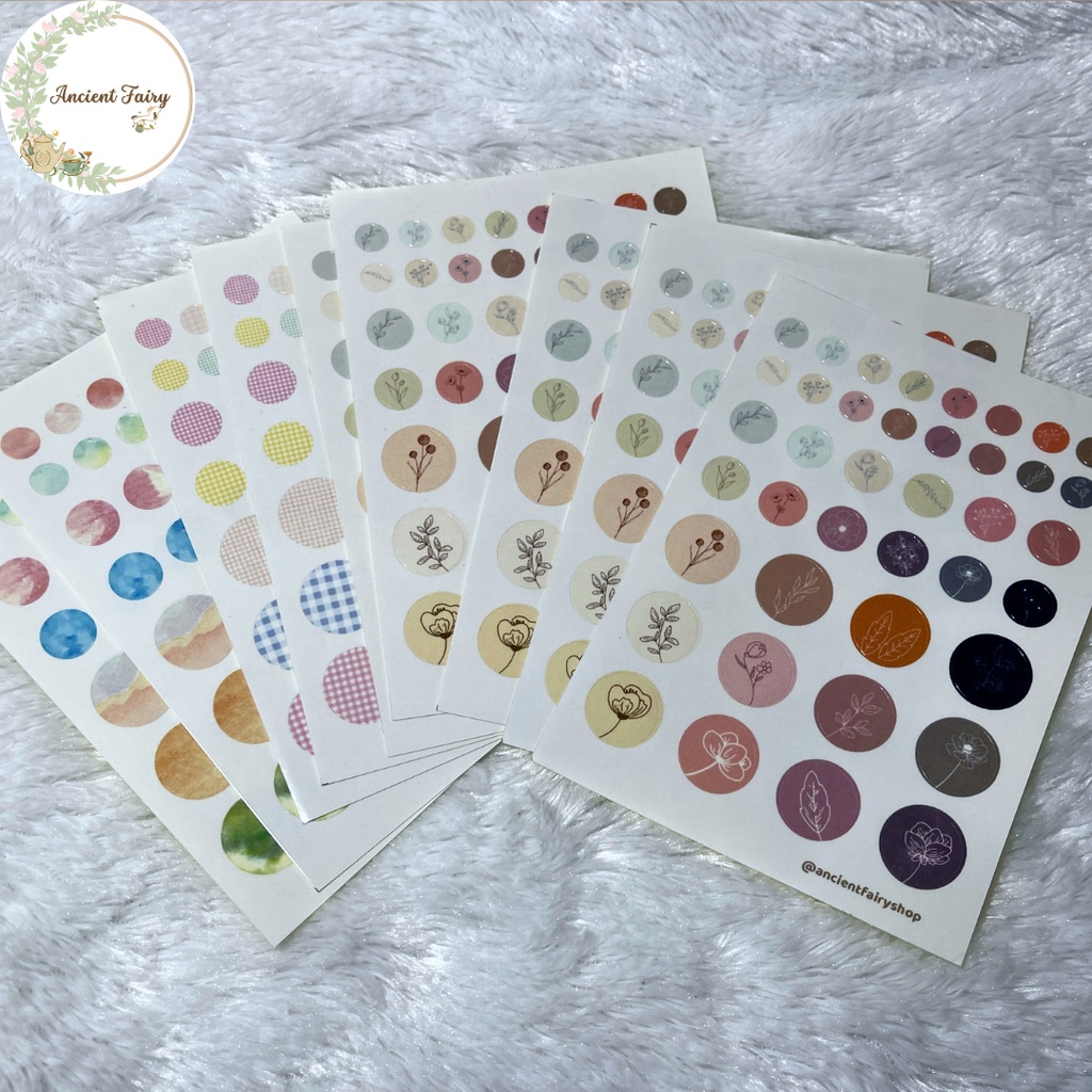 

[ancientfairy] Sticker aesthetic for journaling, stiker aestetik untuk journal, scrapbook, stiker deco bulat jurnal notebook agenda, hiasan dekorasi diary, catatan estetik, motif watercolor, vintage, gingham, korea, solid color