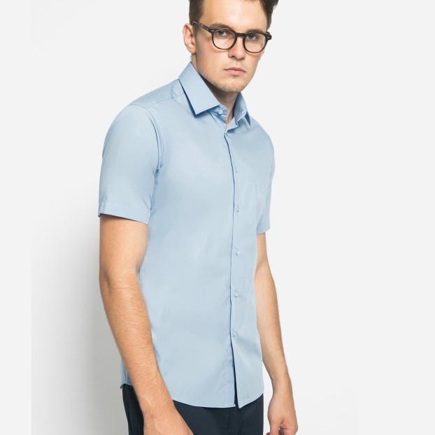 Alisan Kemeja Lengan Pendek Polos Slimfit Biru Muda PLSSFSSB2 - Biru Muda, M