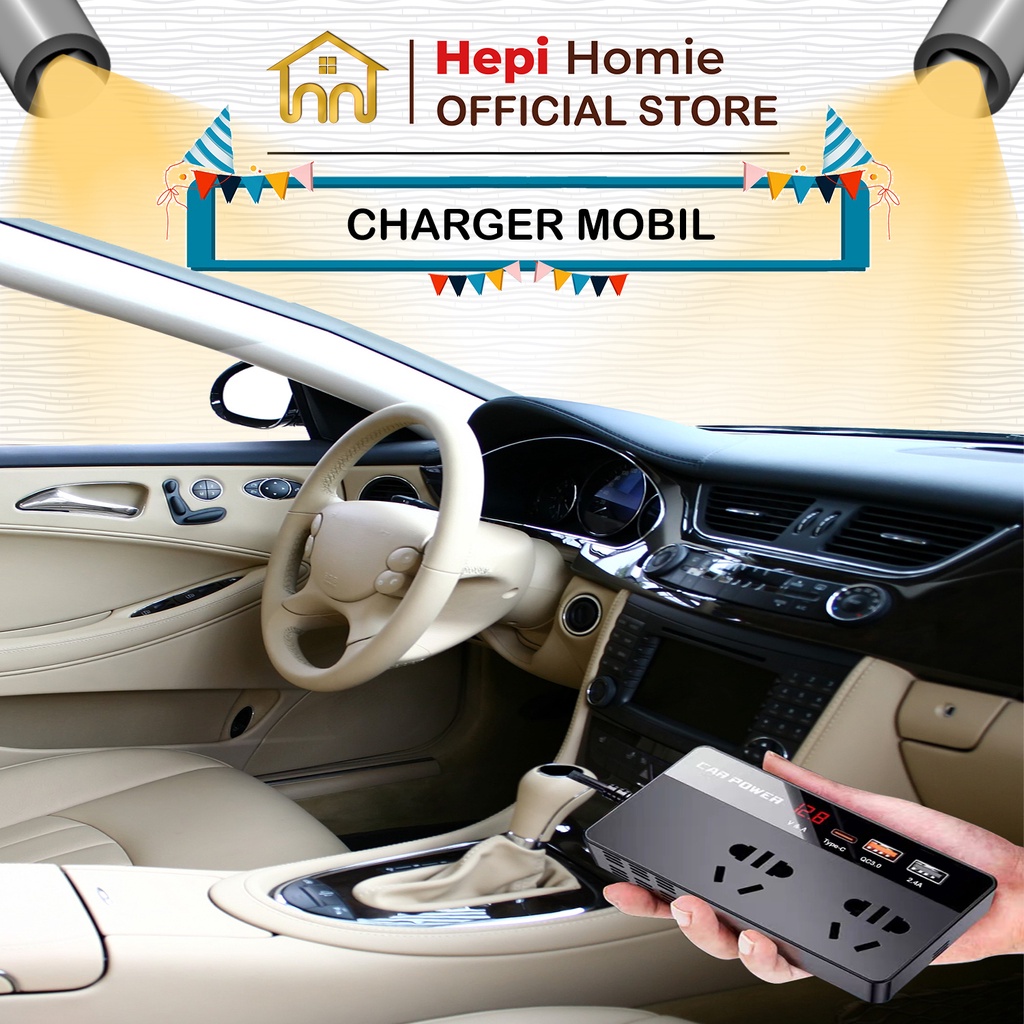 [HH] CAR POWER INVERTER UNIVERSAL MULTI-FUNCTION DC 12V &amp; 24V TO AC 220V 200W WITH LCD DISPLAY / INVERTER MOBIL MULTIFUNGSI PLUG &amp; USB CHARGER QC3.0 / 2.4A / TYPE-C