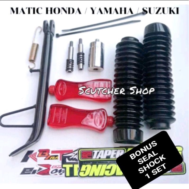 PAKET PENINGGI SHOCK DEPAN BELAKANG MOTOR MATIC BEAT STREET SCOOPY VARIO MIO FINO X-RIDE SPIN