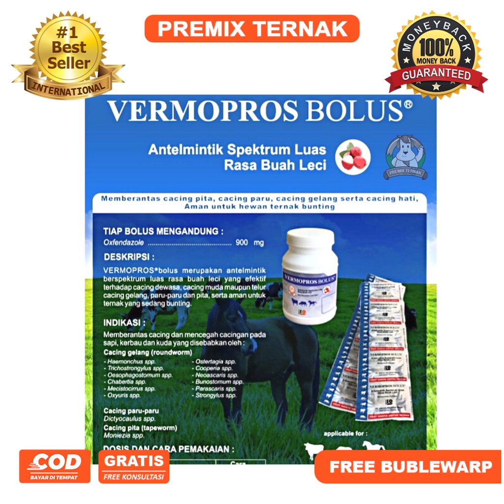 VERMOPROS KAPLET (Isi 50 Kaplet) - OBAT CACING UNTUK KAMBING, DOMBA, &amp; BABI - ANTELMINTIK SPEKTRUM LUAS RASA LECI