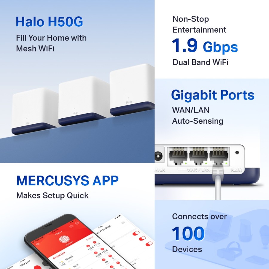 Mercusys AC1900 Whole Home Mesh Wi-Fi - Mercusys Halo H50G (3-Pack)