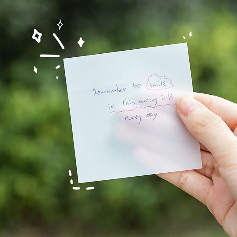 

Sticky Notes Transparan 50 Lembar Label Stickers PET Tahan air dan halus Kertas Memo Sticky Note Post-It Anti Air Untuk Sekolah C Marannu Keren