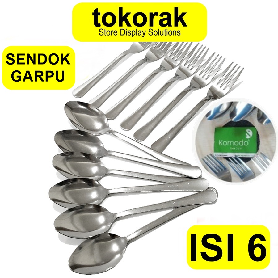 SENDOK GARPU MAKAN STAINLESS TEBAL ISI 6PCS KOMODO SENDOK GARPU GLOWSY - SENDOK