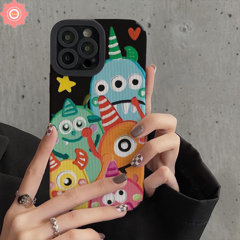 Soft Case Silikon Tekstur Kulit Motif Kartun Monster Kecil Untuk iPhone 7 8 Plus 11 14 13 12 Pro Max XR X XS Max 13 14 Pro Max