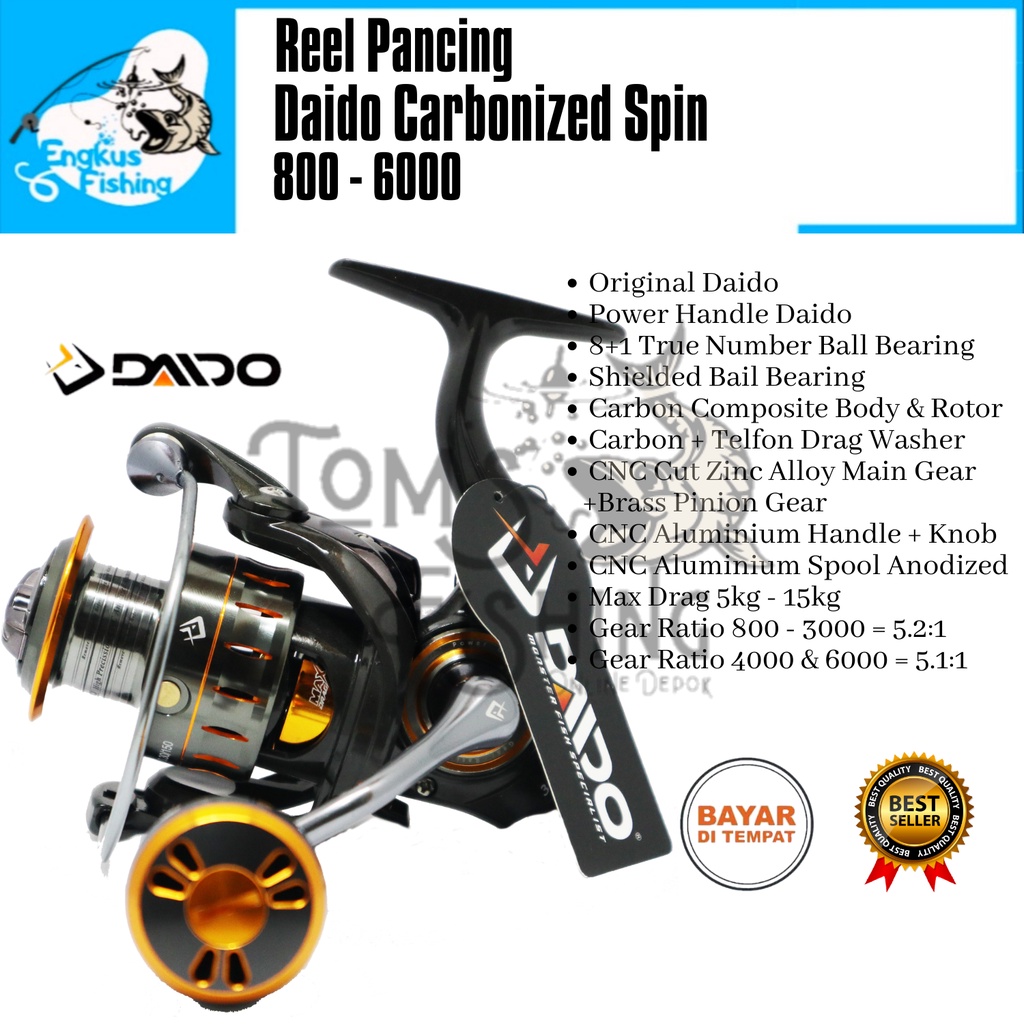 Reel Pancing Daido Carbonized 800 - 6000 (8+1 Bearing) Power Handle Full Seal Bearing -  Engkus Fishing