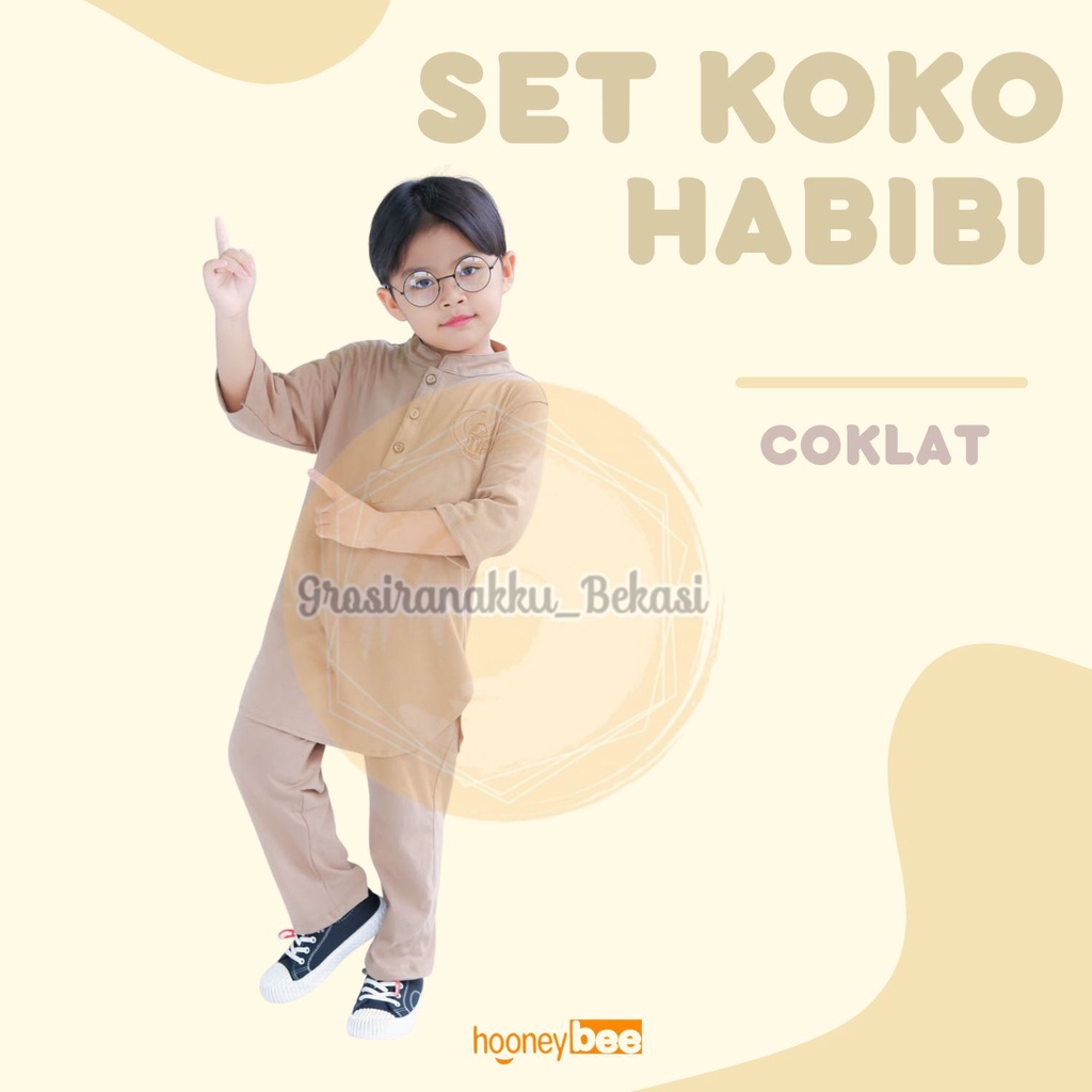 Setelan Koko Anak Habibi Junior Hooneybee  Warna Coklat Size 2-10 TAHUN