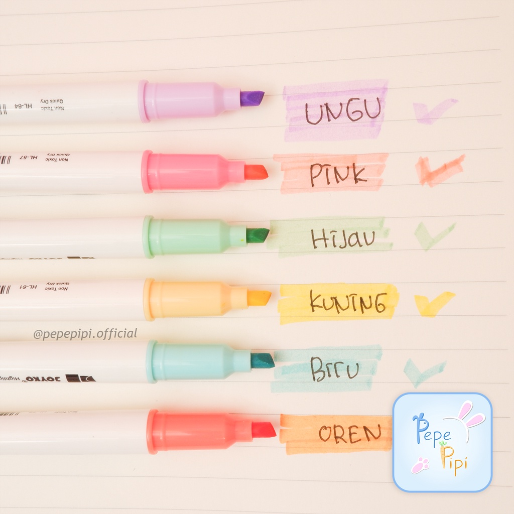 Highlighter Dual Tip Joyko HL-54 Set 6 Pastel Textlighter Textliner