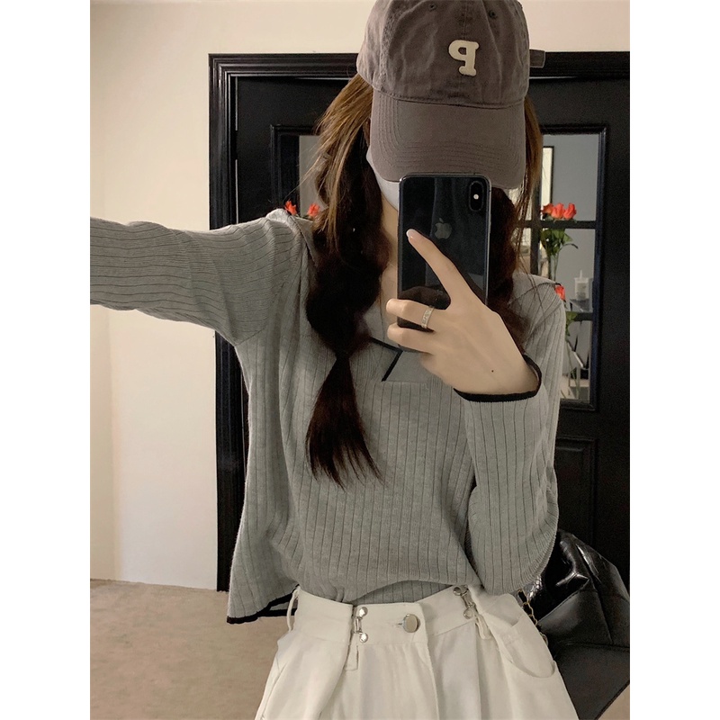Knitwear Atasan Polos Wanita Lengan Panjang Sweater Rajut Korea