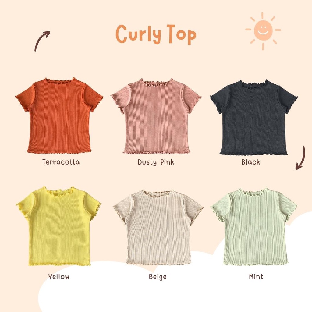 Yobebee Curly Top Knit Anak Perempuan Usia 2 3 4 5 Tahun Kaos Basic Polos Motif Knitwear Salur Strip Model Tangan Pendek Baju Atasan Kids Cotton Lembut Strech Girls Tee Shirt Tshirt Model Casual Santai Kaos Anak Cewek Korean