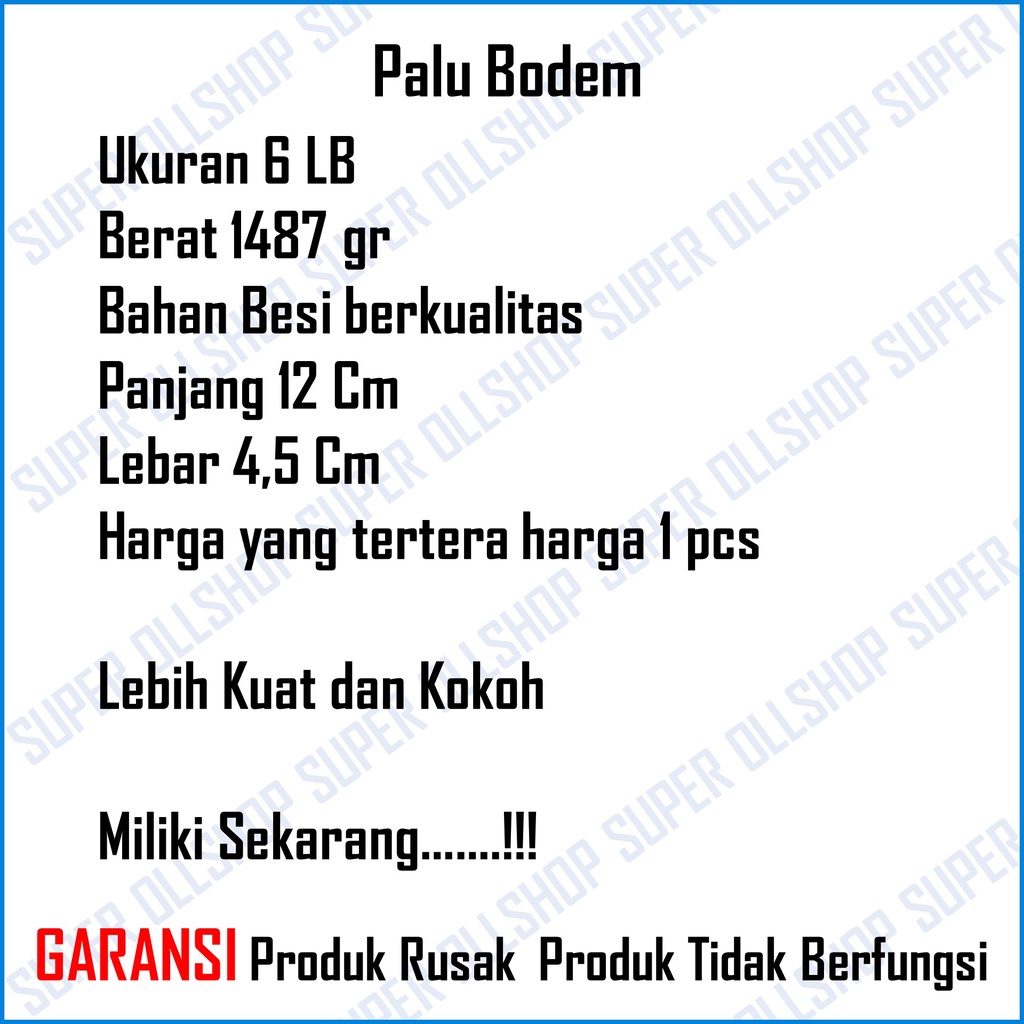 Palu Besi Kepala Batu Bogem Godam Bodem Tanpa Gagang Kayu Fiber 6 Lb Murah Besar