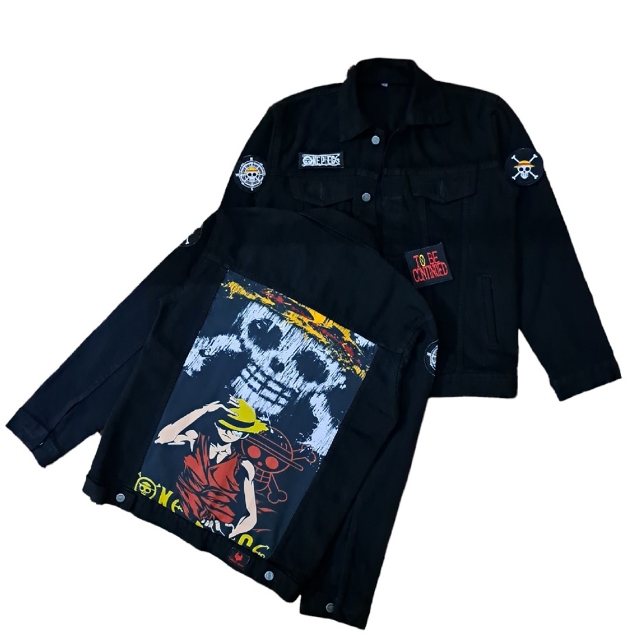 Jaket Jeans ANIME KOMBINASI Bordir dan Printing - BLACK ONE PIECE