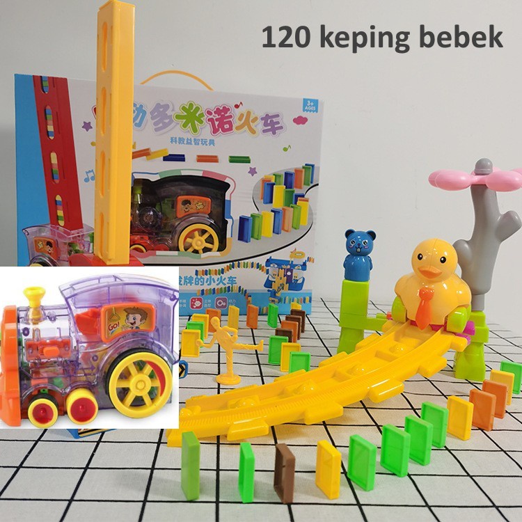 Mainan domino train track, Mainan susun balok kereta api anak 120 set Plus Aksesoris