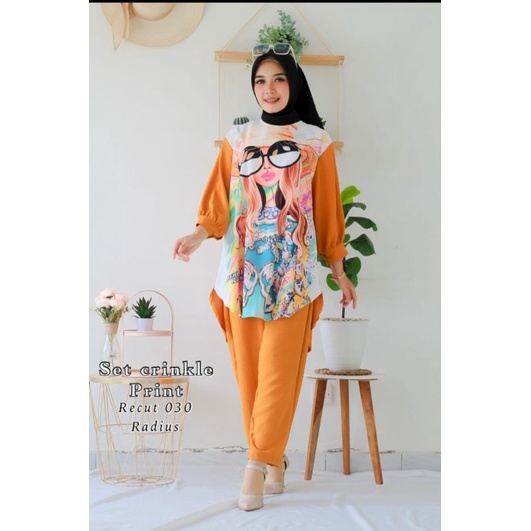 ONESET. SETCEL. BUSANA MUSLIM. PAKAIAN WANITA SANTAI. SETELAN BAJU DAN CELANA