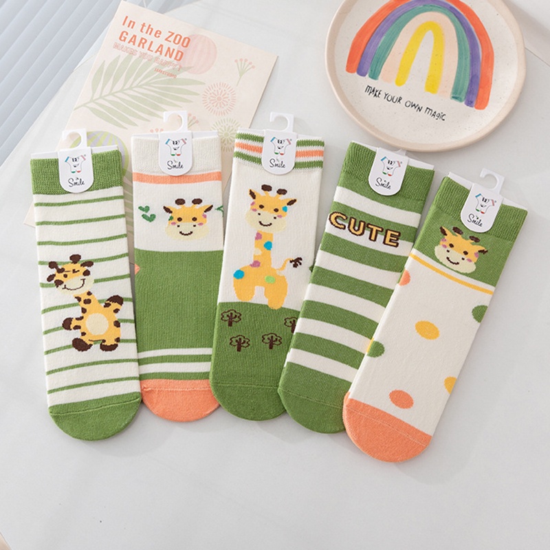 Kaos Kaki Anak Perempuan Motif Kartun Jerapah 1 Set 5 Pasang Fashion Style Anak Kecil Bahan Import KAAD