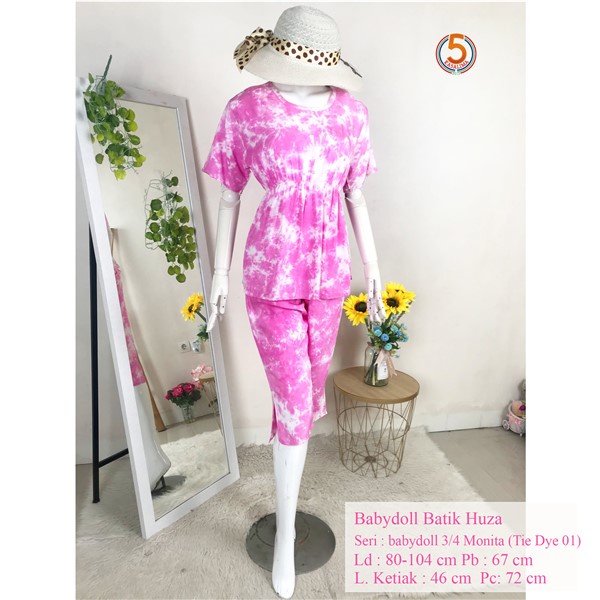 Setelan Celana Babydoll Tie Dye 3/4 HUZA Batik Cap LD 80 90 100 104 cm PB 67 cm PC 72 cm BB Max kg C