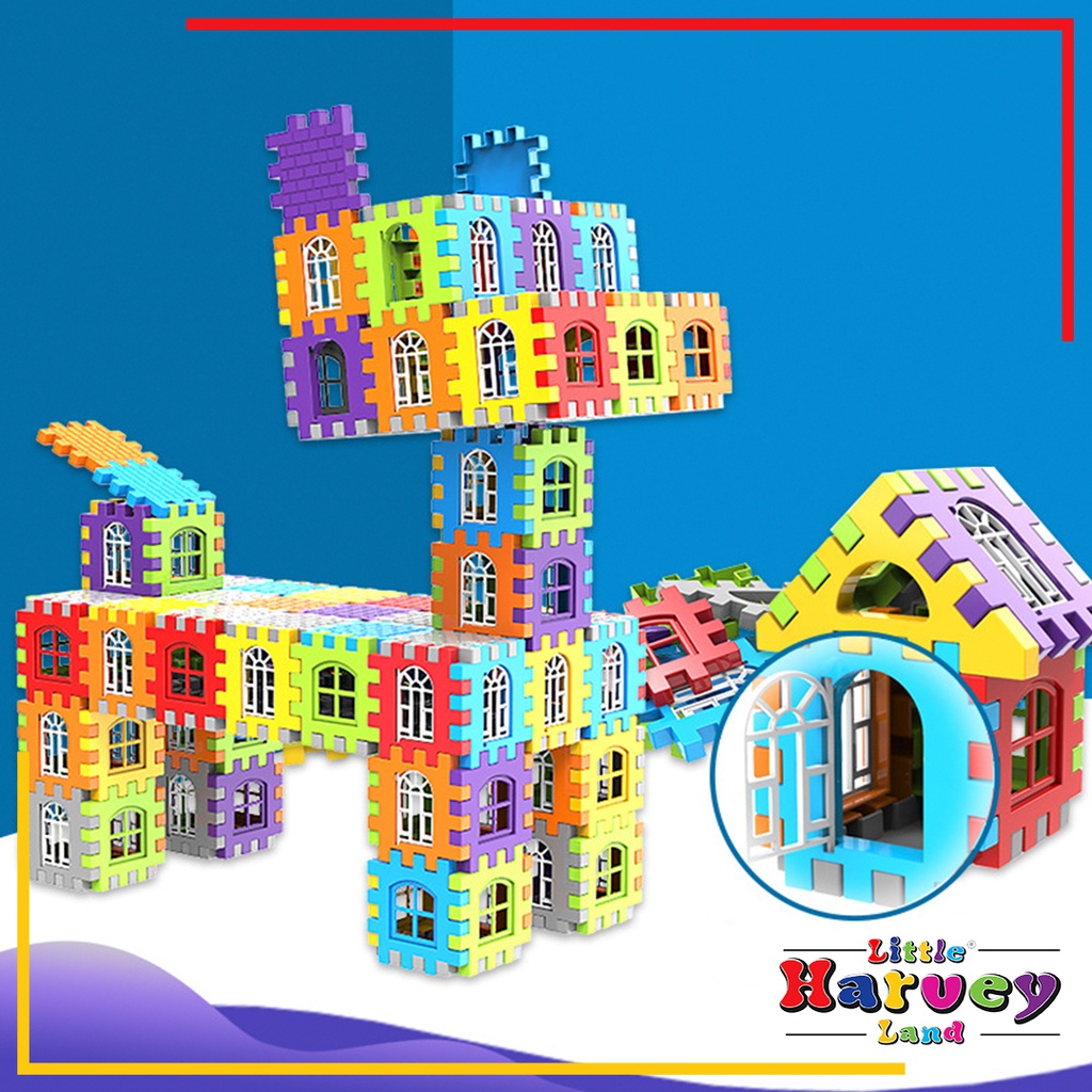 Mainan Edukasi Anak PUZZLE BLOK RUMAH Bongkar Pasang Funny Blocks Plastik Anak Laki Perempuan Balok Lego 1 2 3 Tahun SNI Brick Block Edutoys