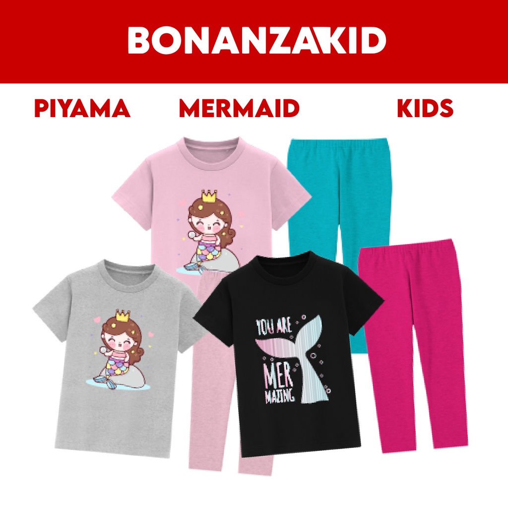 Baju Tidur Piyama Anak Mermaid Cute Usia 2 Sampai 8 Tahun Bahan Katun Combed 30s