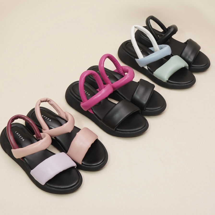 LAPEPA YUK -  Sepatu Sandal Wanita Wedges VALERIE ALL COLOR Model Ban dua Tali Strap belakang Hak Tinggi Sole 4 cm Spatu Sendal Gunung Cewek  Size 36 37 38 39 40 Warna Hitam Black Cewe Kekinian Premium Terbaru Shoes Ori Original Mall Official Store Promo