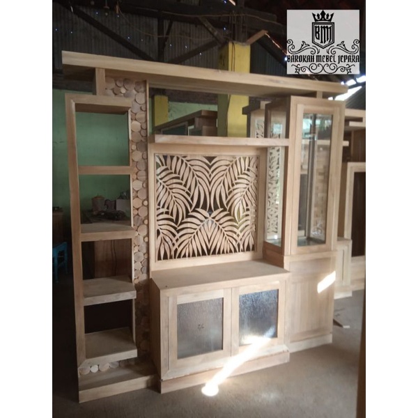 bufet tv partisi kayu jati