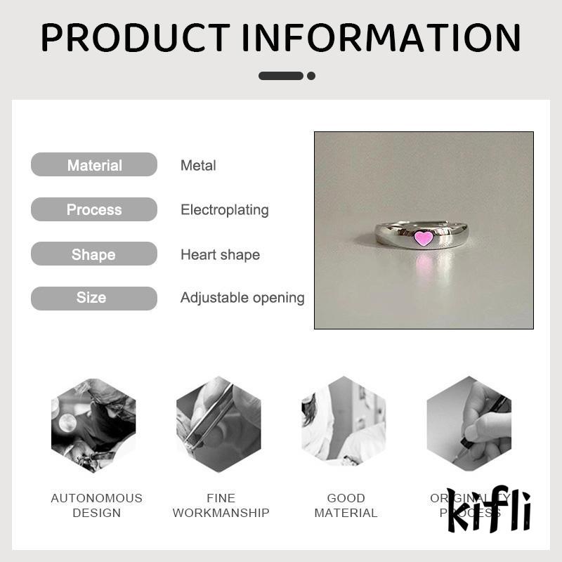 Cincin Model Terbuka Bentuk Hati Luminous Adjustable Untuk Pasangan