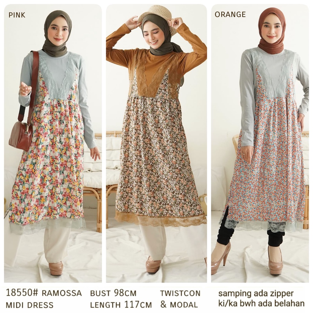 18550# ramossa midi dress FASHION WANITA GROSIR three m threem 3m 3ms