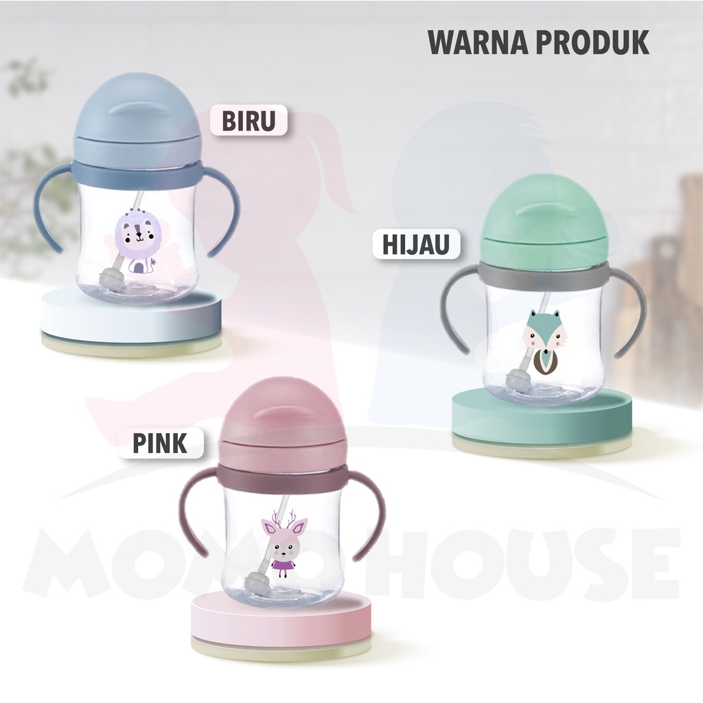 MOMO HOUSE Botol Minum Anak Botol Minum Bayi Tempat Minum Bayi Botol Bayi BPA FREE Anti Tumpah Dengan Sedotan Water Bottle 250L