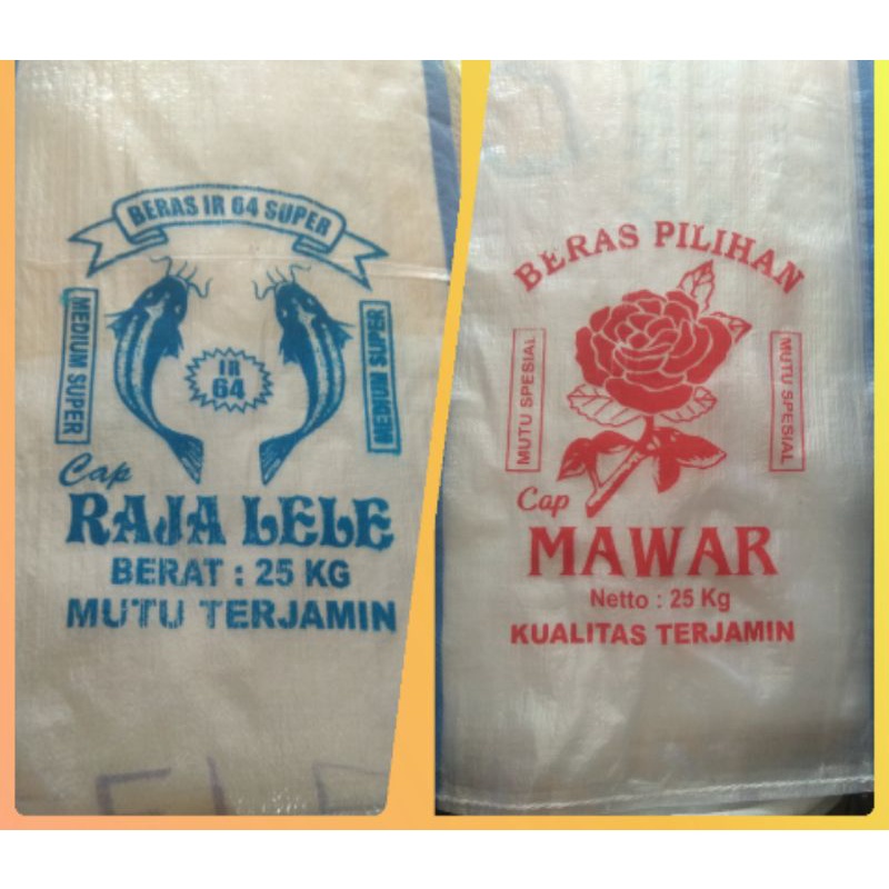 Promo karung beras transparant 25 kg sablon merk rajalele, mawar