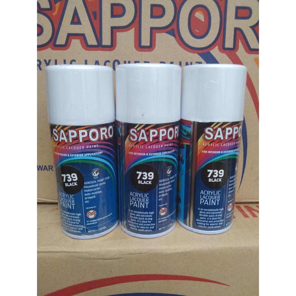 pilok pilox cat spray sapporo 150ml saporo 739 black hitam gloss hitam mengkilap glossy 150ml