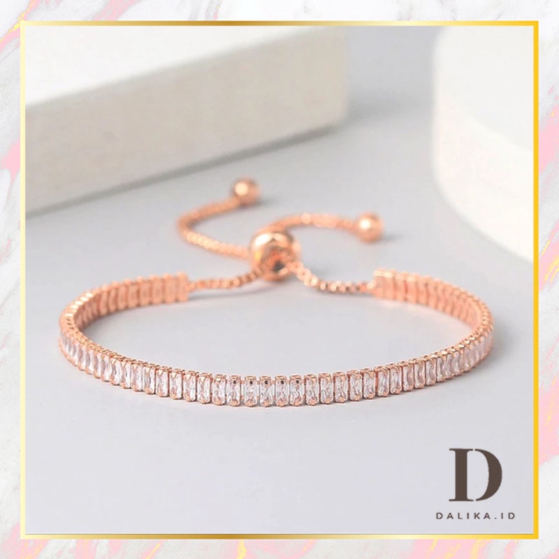 Gelang Serut Stainless Wanita Kristal Persegi Panjang Mini Simple Premium Dalika