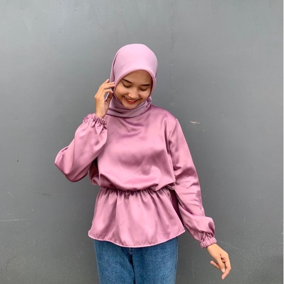 Nayla Blouse - Atasan Wanita Lengan Panjang Casual - Blouse Wanita Busui Friendly - Blouse Satin