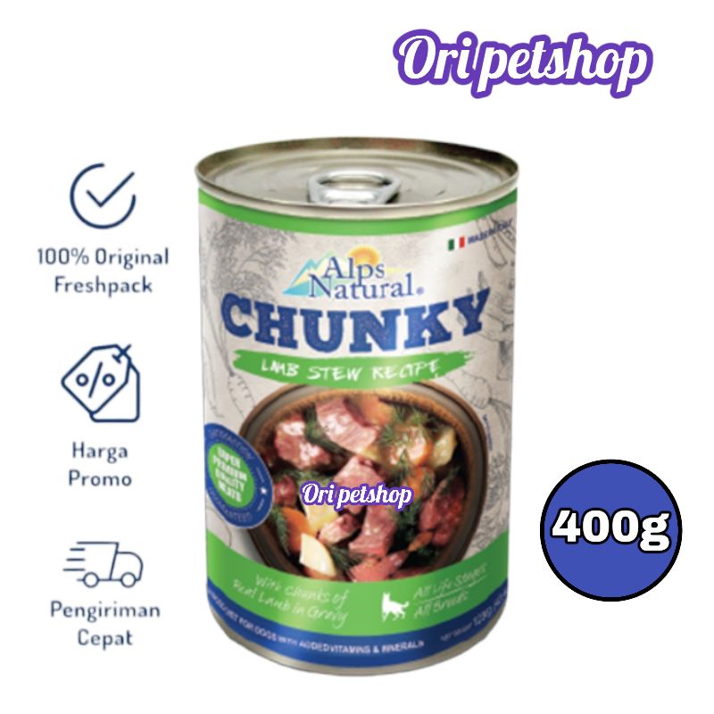 Alps Natural Chunky Kaleng 400gr Makanan Basah Anjing - Lamb In Gravy